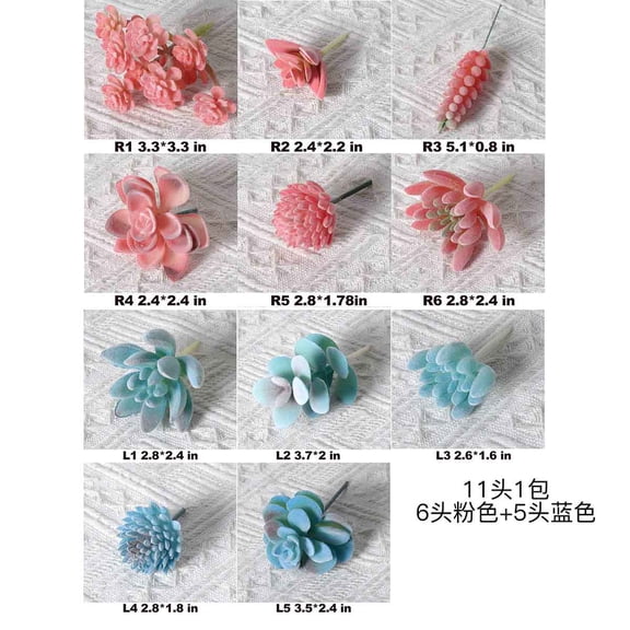Blue+Pink Artificial Succulent Plants - 11 Pack - Premium Fake Plants - Realistic Textured Cactus - Premium Crafting DIY Greenery Decor for Indoor & Outdoor（Flocked ）