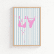 Blue Pink Bikini Coastal Summer Poster, Poster Only, Poster Home Decor, Poster Only