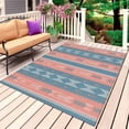 thumbnail image 1 of Blue Pink Boho Outdoor Rug for Patio/Deck/Porch, Non-Slip Large Area Rug 3 x 5 Ft, Country Ethnic Abstract Geometric Striped Indoor Outdoor Rugs Washable Area Rugs, Camping Rug Carpet Runner, 1 of 8
