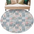 thumbnail image 1 of Blue Pink Botanical Large Area Rugs for Bedroom Living Room, Soft Non Slip Carpet Bedside Rug, Spring Floral Vintage Round Floor Cover Kitchen Accent Rug 7' for Dining Room/Office, 1 of 9