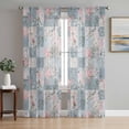 thumbnail image 1 of Blue Pink Botanical Semi Sheer Window Curtains 108 Inches Long, Spring Floral Vintage Rod Pocket Voile Silky Chiffon Curtain Light Filtering Drapes for Living Room, Kitchen, 52"x108", 2 Panels, 1 of 9