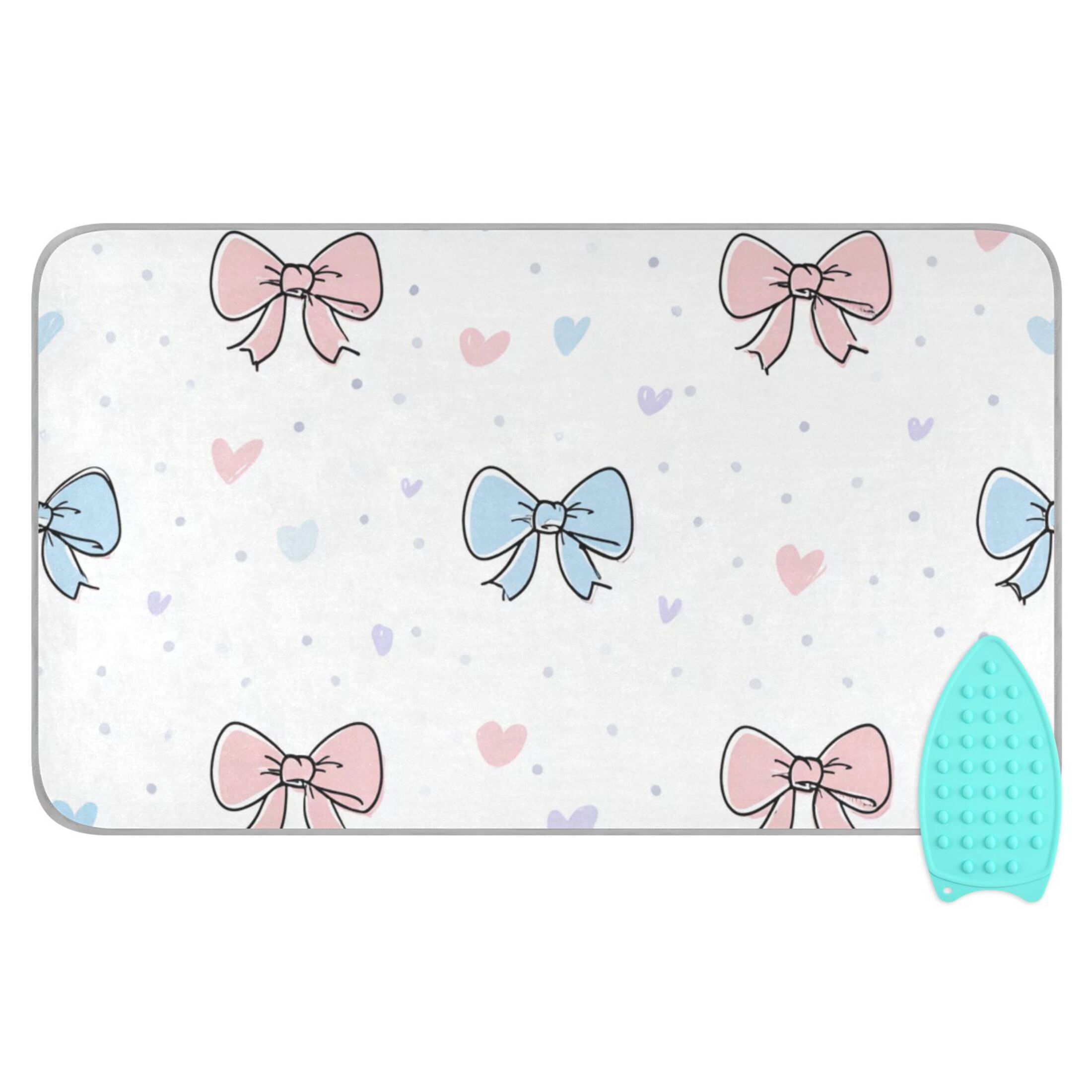 Blue Pink Bowknots Hearts Valentine Ironing Mat Blanket Portable Travel Ironing Pad Heat Resistant Pad 47.2" x 27.6”