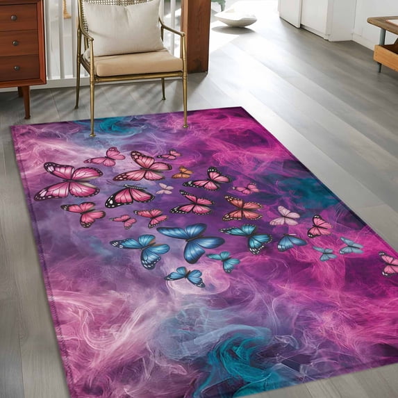 Pink Butterfly Rugs Blue Pink Butterflies 3x5 Rug for Bedroom Foot of Bed Small Living Room ...