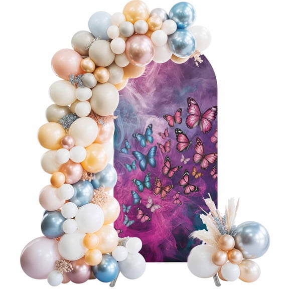 Blue Pink Butterflies Arch Backdrop Cover 6 FT Purple Navy Smoky Gradient Abstract Stretchy Elastic Arch Stand Covers Spandex Arched Background Birthday Wedding Party Decoration (No Stand)
