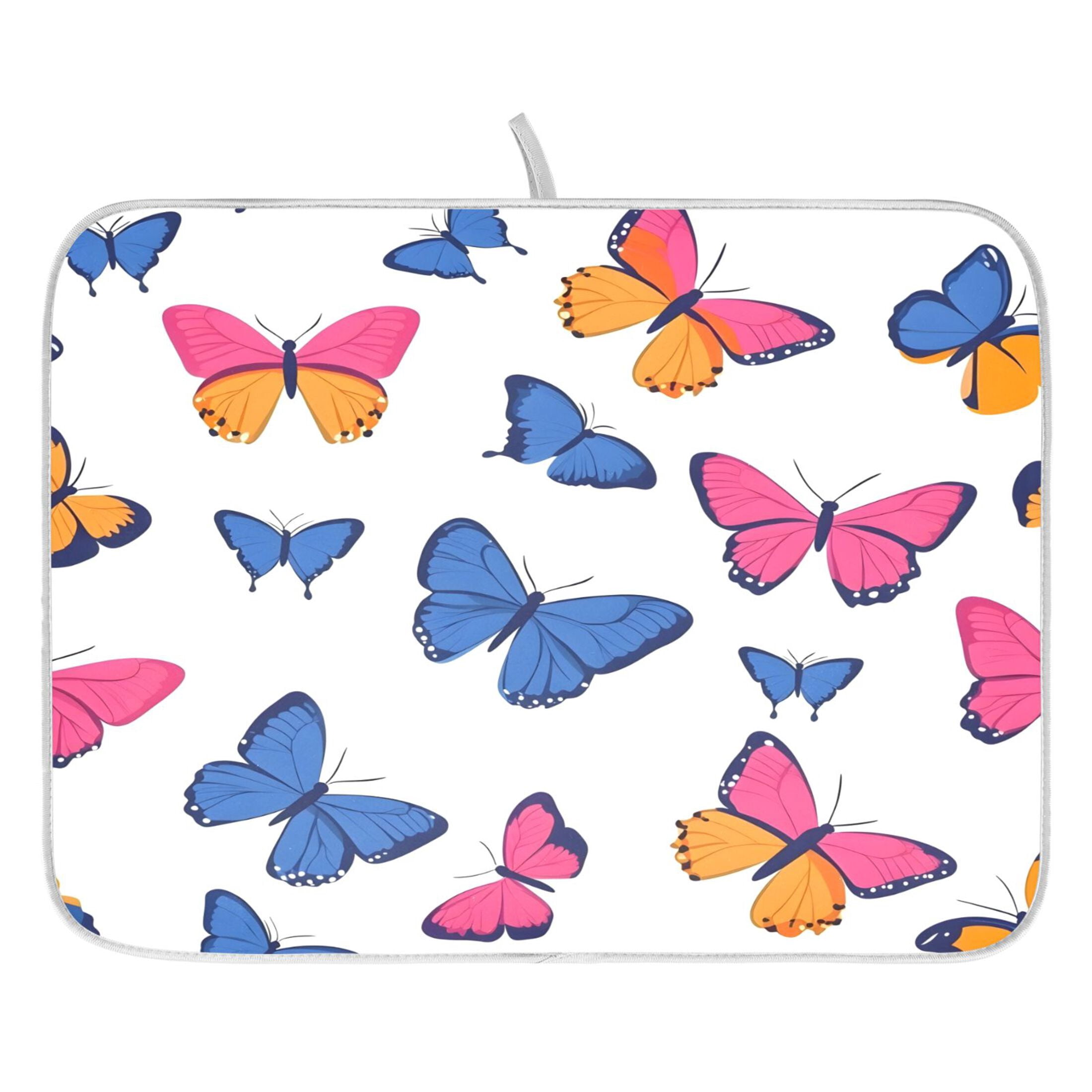 Blue Pink Butterfly Drying Dish Mat Quick Drying Absorbent Soft Durable ...