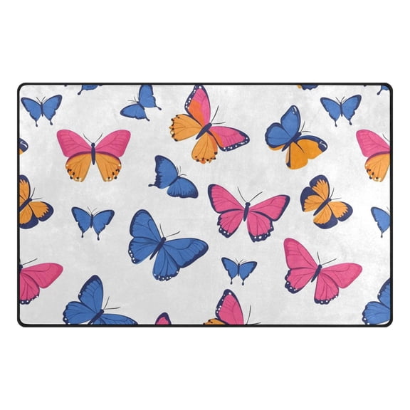 Blue Pink Butterfly Memory Foam Area Rug 31"x20" Non Slip, Absorbent, Fade Proof for Living Room, Bedroom, Office