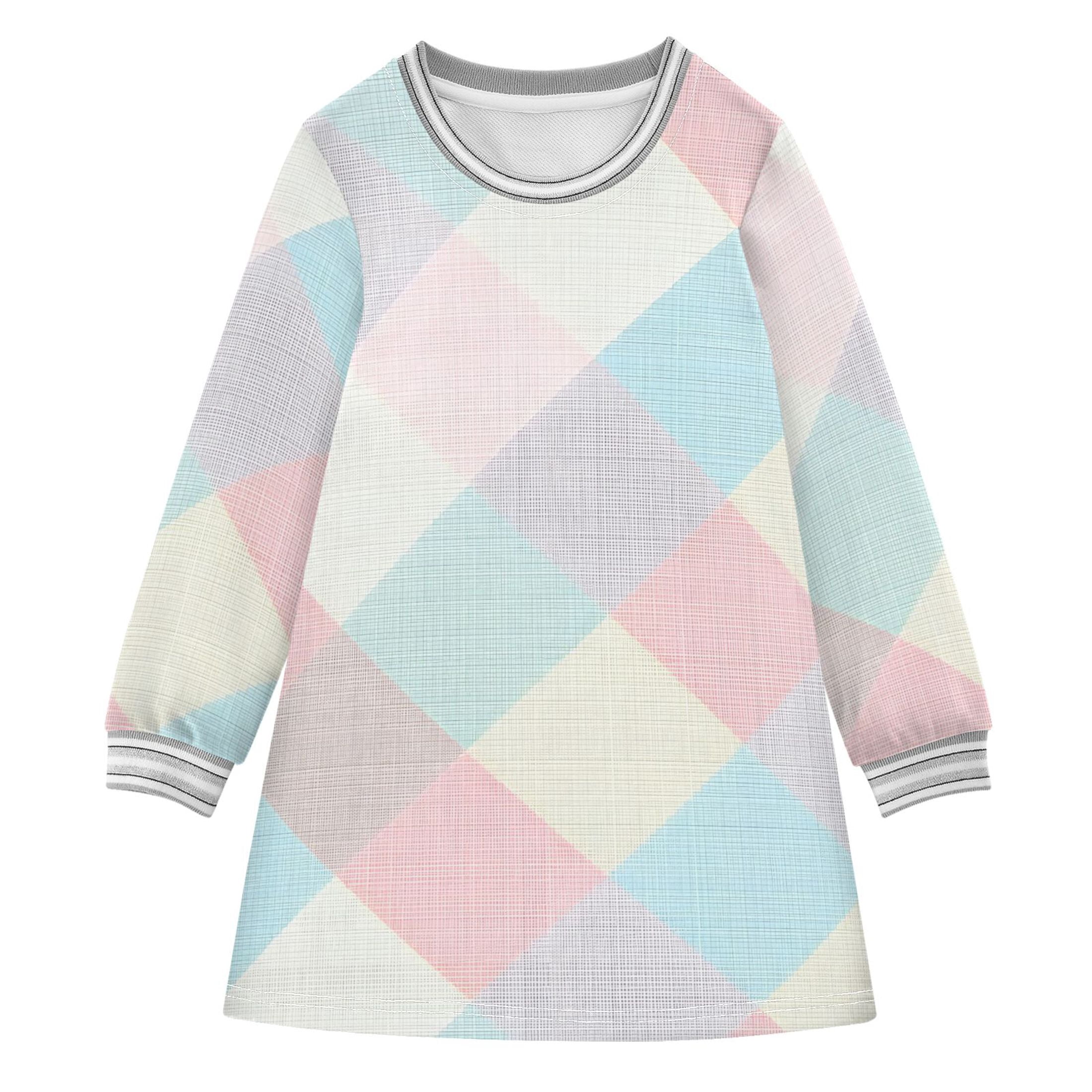 Blue Pink Checkered Pattern Girls'long-sleeved dress Thickened A-dress ...