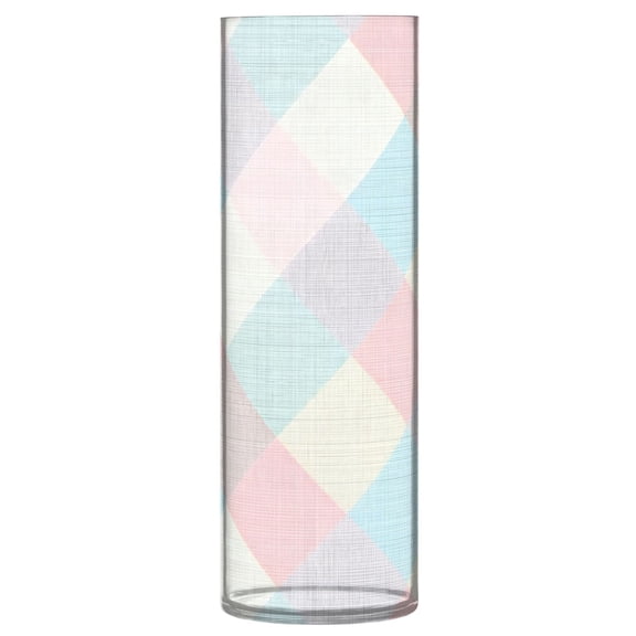 Blue Pink Checkered Pattern Vase Flower Vase Clear Unbreakable Plastic Tall Decorative 11.8in