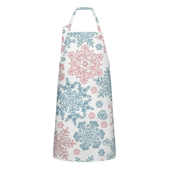 Blue and Pink Christmas Snowflake Apron-Garden Aprons for Women with Pockets-Cotton Linen Waterproof Kitchen Cooking Gardening Aprons Adjustable for Kitchen,Cooking,BBQ and Salon 32"x27"