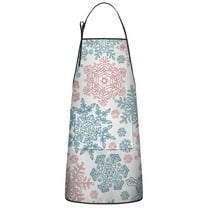 Blue and Pink Christmas Snowflake Pattern Apron-Garden Aprons for Women with Pockets-Cotton Linen Waterproof Kitchen Cooking Gardening Aprons Adjustable for Kitchen,Cooking,BBQ and Salon 33"x27"