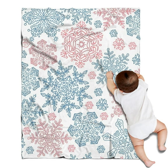 Blue and Pink Christmas Snowflake Pattern Blanket,Comfortable Soft Flannel Throw Blanket,All Season,Warm Lightweight Blankets for Sofa Bed Couch Living Room Chair,30"x40"