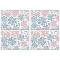 Blue and Pink Christmas Snowflake Pattern Summer Placemats Table Placemats Set Of 4-Linen Kitchen Washable Placemats Table Mats 11.8"x17.7" Non-Slip Heat Resistant