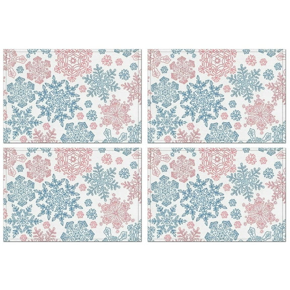 Blue and Pink Christmas Snowflake Pattern Summer Placemats Table Placemats Set Of 4-Linen Kitchen Washable Placemats Table Mats 11.8"x17.7" Non-Slip Heat Resistant