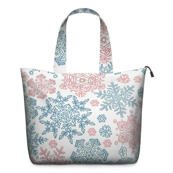 Blue and Pink Christmas Snowflake Pattern Travel Tote Bags for Women Carry On,Large Weekender Bags for Women Travel,Multi Functional Duffle Bag for Work,Shopping,Sports
