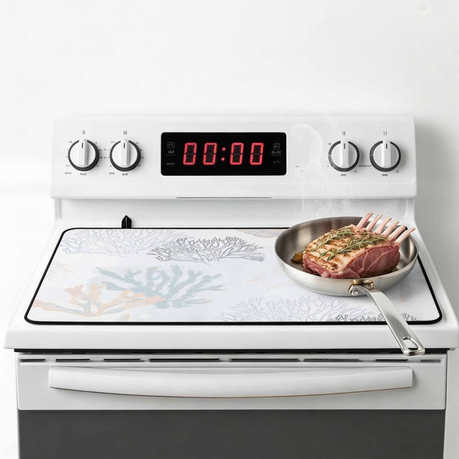 Blue Pink Coral Coastal Stove Top Cover for Electric Stove, Heat-proof & Non Slip Glass Top Stove Cover Protector, Nautical Starfish Summer Beach Kitchen Flat Cooktop Rubber Mat 28.5x20.5 Inches