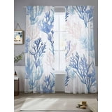 Blue Pink Coral Sheer Curtains for Living Room Bedroom Watercolor