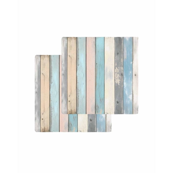 Blue Pink Cream Stripe Kitchen Dish Towels for Drying Dishes Set of 2, Farmhouse Vintage Wooden Waffle Weave Microfiber Terry Hand Tea Bathroom Towels Quick Dry & Absorbent Towel 12x12