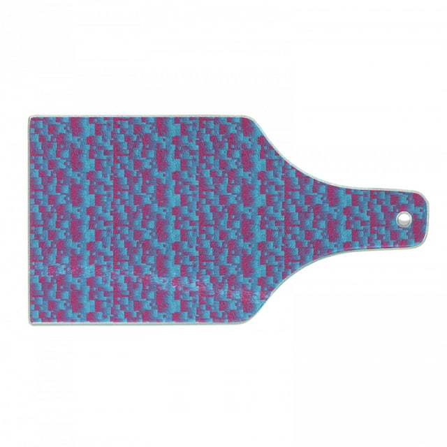 Blue and Pink Cutting Board, Abstract Contemporary Pattern with Vibrant Squares, Decorative Tempered Glass Cutting and Serving Board, in 3 Sizes, by Ambesonne