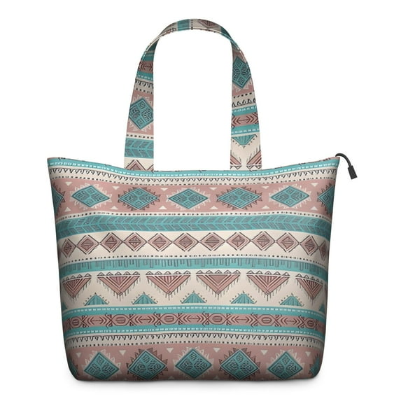 Blue and Pink Diamond Shaped Boho Pattern Travel Tote Bags for Women Carry On,Large Weekender Bags for Women Travel,Multi Functional Duffle Bag for Work,Shopping,Sports