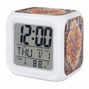 Blue Pink Digital Alarm Clock for Bedrooms, Smart LED Alarm Clock with 7 Color Changing Night Light, Boho Middle Century Geometric Abstract Silent Wake Up Clocks for Sleep Study Cooking 3.2"x3.2"
