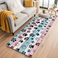thumbnail image 1 of Blue Pink Dog Paws Prints Kitchen Runner Rug 2x6 Washable Runners for Hallway Non Slip Farmhouse Beige Wood Large Area Rug Indoor Floor Carpet for Bathroom Laundry Entryway Bedroom Living Room, 1 of 8