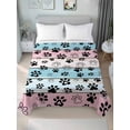 thumbnail image 1 of Blue Pink Dog Paws Prints Twim XL Size Flat Sheet, Wrinkleproof & Fadeproof Cooling Flat Bed Sheet Only, Farmhouse Beige Wood Breathable Soft Bedding Top Sheets 66 x 102 Inches, 1 of 8