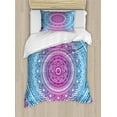 thumbnail image 1 of Blue and Pink Duvet Cover Sets, Ombre Mandala Floral Star Medallion Pattern Style Bohemian, Bedding Set with 2 Duvet Covers & 2 Pillowcases, 2 Pack Twin Size, Blue White and Violet, by Ambesonne, 1 of 4