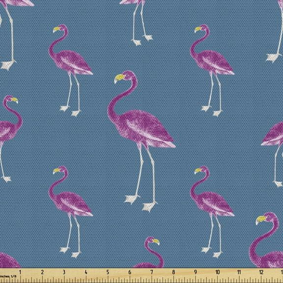 Ambesonne Blue and Pink Fabric by the Yard Upholstery, Exotic Flamingo Birds, 2 Yards, Dark Turquoise Pink
