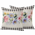 thumbnail image 1 of Blue Pink Floral Pillow Covers 2 Pack Spring Summer Botanical Linen Black Plaid Pillowcase Waterproof Outdoor Throw Pillow Cover for Patio Garden Square Cushion 18”x18”, 1 of 9