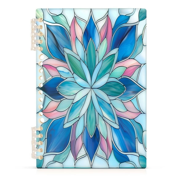 Blue Pink Floral Stained Glass Notebooks 1-subject Journal 60 Sheets A5 College Ruled Paper Detachable Ring 8.3"x5.7"