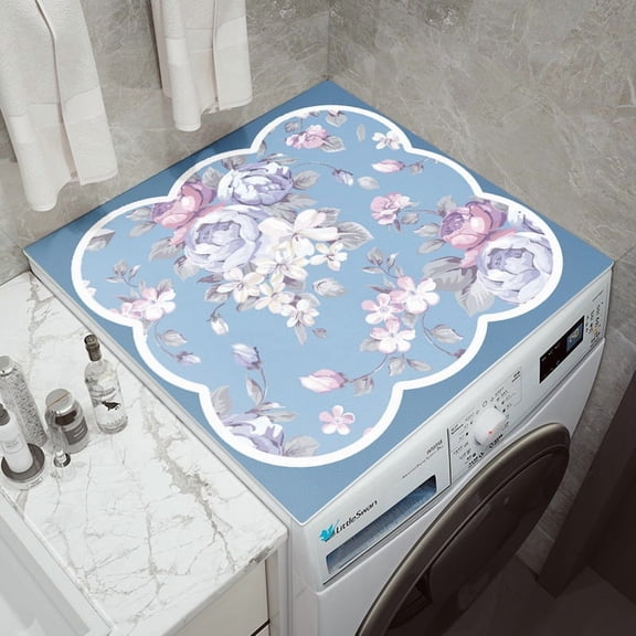 Blue Pink Floral Washing Machine Mat 50x50cm Dustproof Non-Slip Laundry Room Rug for Standard Top Load Front Load Washer