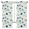 thumbnail image 1 of Blue and Pink Floral Window Curtains - Set of 2 - Blush, vy, Green and White Shabby Chic Watercolor Rose Flower Treatment Panels by Sweet Jojo Designs, 1 of 5