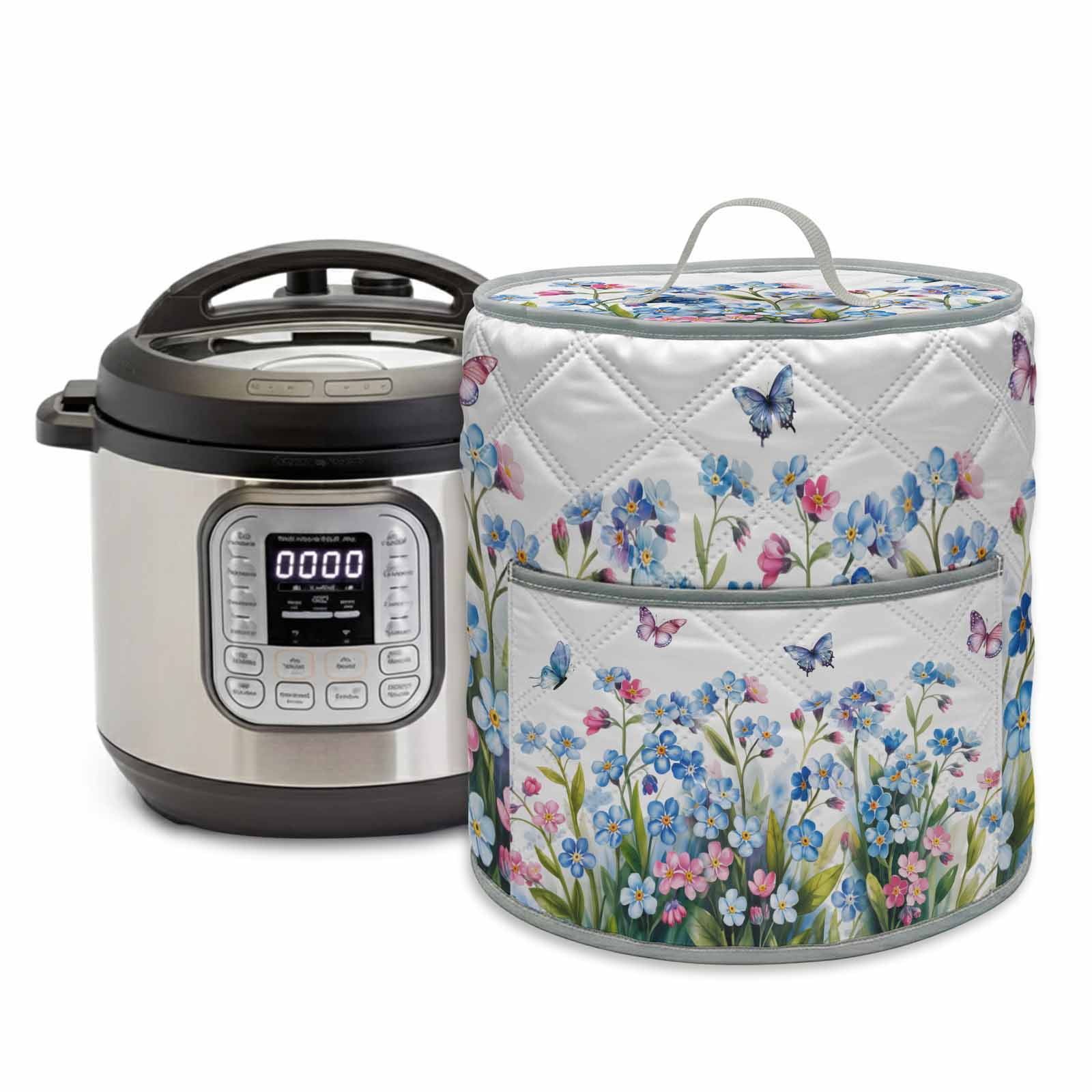 Flower Tea Cooker Blue Pink Flower Rice Cooker Cover 8 Quart Watercolor Spring Pink Blue ...
