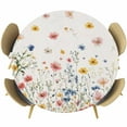 thumbnail image 1 of Blue Pink Flower Round Tablecloth 45-54 Inch Round Fitted Table Cloth with Elastic Edge, Country Botanical Floral Farmhouse Waterproof Table Cover Protector for Outdoor Picnic Party Dining, 1 of 6