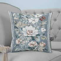 Blue Pink Flowers Decorative Pillowcase 24''x24'', Vintage Botanical Elegant Floral Throw Pillow Covers Soft Cushion Case for Couch Sofa Bedroom Living Room, Pillowcase Boho Decor