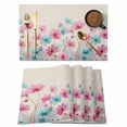 thumbnail image 1 of Blue Pink Flowers Placemats Set of 6 Spring Garden Floral Rustic Burlap Place Mats Indoor Wipeable Table Mats Washable Cloth Dining Table Placemats for Kitchen Holiday Party Home Decor 13x19 Inch, 1 of 9