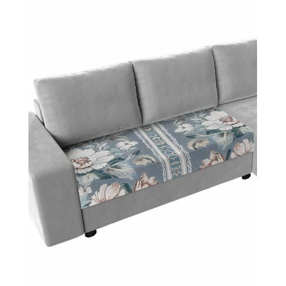 Blue Pink Flowers Sofa Couch Cushion Covers Washable, Removable Stretchable Sectional Couch Covers, Vintage Botanical Elegant Floral Slipcovers for L & T Shape Sofa Furniture Protector M Size 1 pc