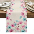 thumbnail image 1 of Blue Pink Flowers Table Runner - 70 Inch Long, Kitchen Dining Table Runner Dresser Scarves, Spring Garden Floral Rustic Burlap Farmhouse Decor for Coffee Tables Wedding Party Banquet, 1 of 8
