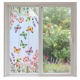 thumbnail image 1 of Blue Pink Flowers Window Privacy Film, Spring Floral Butterfly Elegant Pastoral Static Cling UV Sun Blocking Heat Control Window Tint Day and Night, Non-Adhesive One Way Privacy Cover 35.4''x78.7'', 1 of 7
