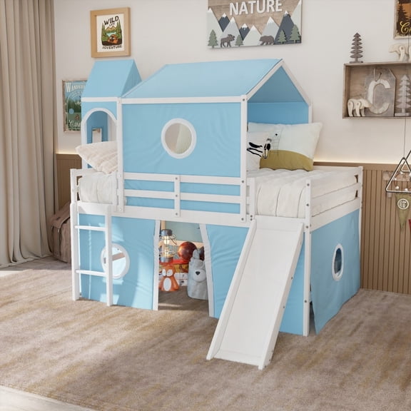 Blue/Pink Full Size Loft Bed - Unique Castle Design with Extra Storage (OLD SKU:LT000771AAC)