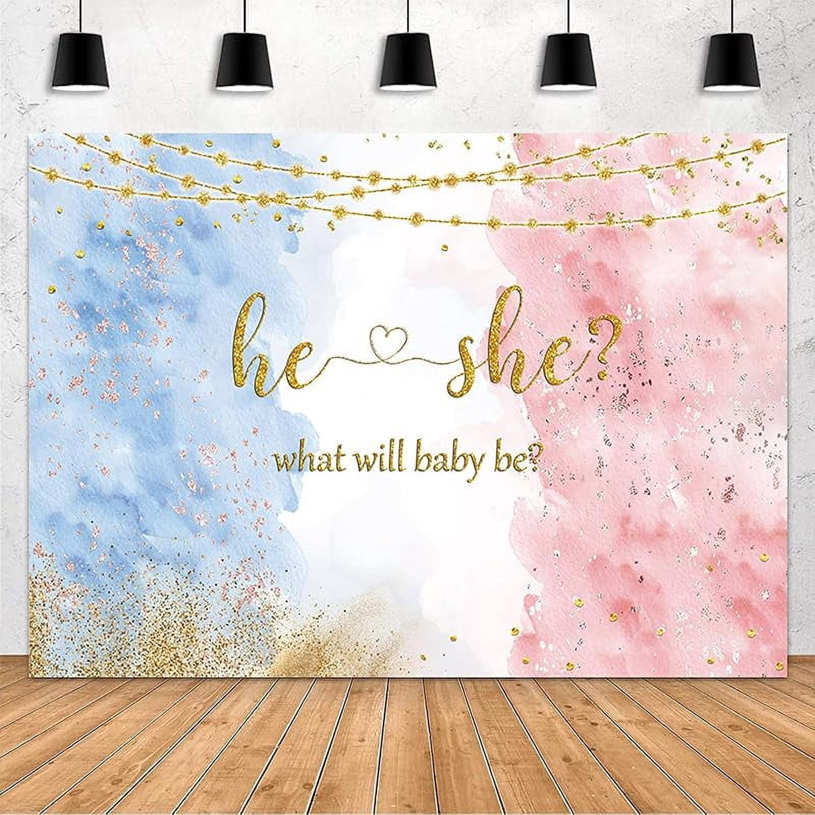 Gender U200bReveal Backdrop Boy Or Girl Baby Reveal Decorations,Blue Or Pink Backdrops Boy Or Girl Banner Sign Background For He Or She Gender Reveal Surprise Shower Party Photo Booth Props