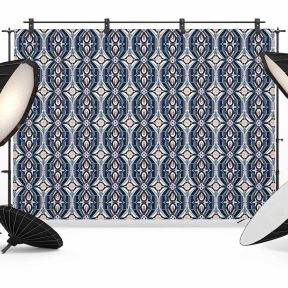 Blue Pink Geometric Backdrop for Photography,Fabric Photo Background Backdrop,Ethnic Boho Modern Abstract Art Photo Booth Background for Portrait Photoshoot Video Wedding Decoration Banner 8x6ft