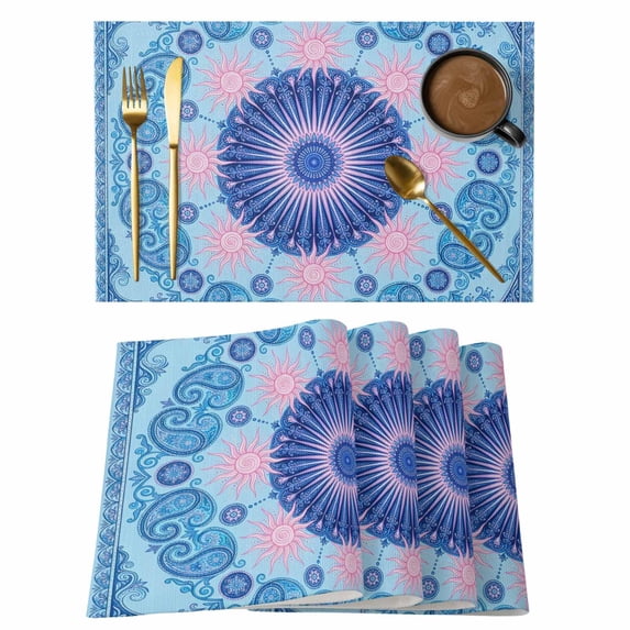 Blue Pink Geometric Placemats Set of 12 Modern Boho Ethnic Abstract Art ...