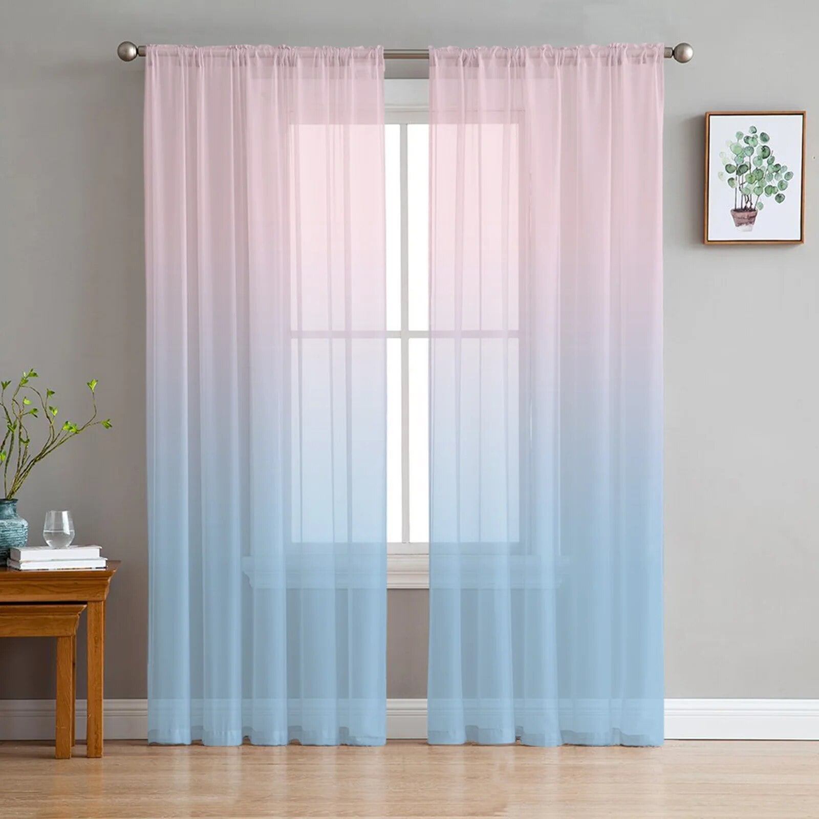 Blue Pink Gradient Home Tulle Curtains for Bedroom Living Room Printed ...