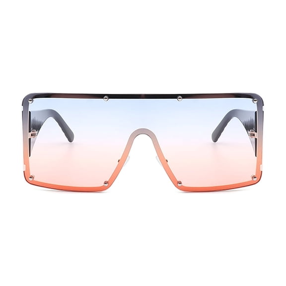 Blue-Pink Gradient Shield Sunglasses - Stud Detail UV Protection Trendy Eyewear for Vacation Casual