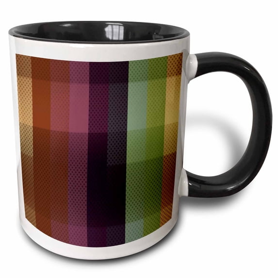 3drose, Blue, Pink, Green, Brown Wide Stripes with Dots, 11oz Two-tone Black Mug