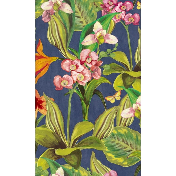 Blue & Pink Hand Painted Orchids Floral Wallpaper R8143