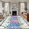 thumbnail image 1 of Blue Pink Hydrangea Area Rugs 8'x10', Small Throw Rugs for Living Room Patio, Eucalyptus Leaves Summer Botanical Plaid Indoor Outdoor Rug Non-Slip Low Pile Carpet Runner Reversible Floor Mats, 1 of 8
