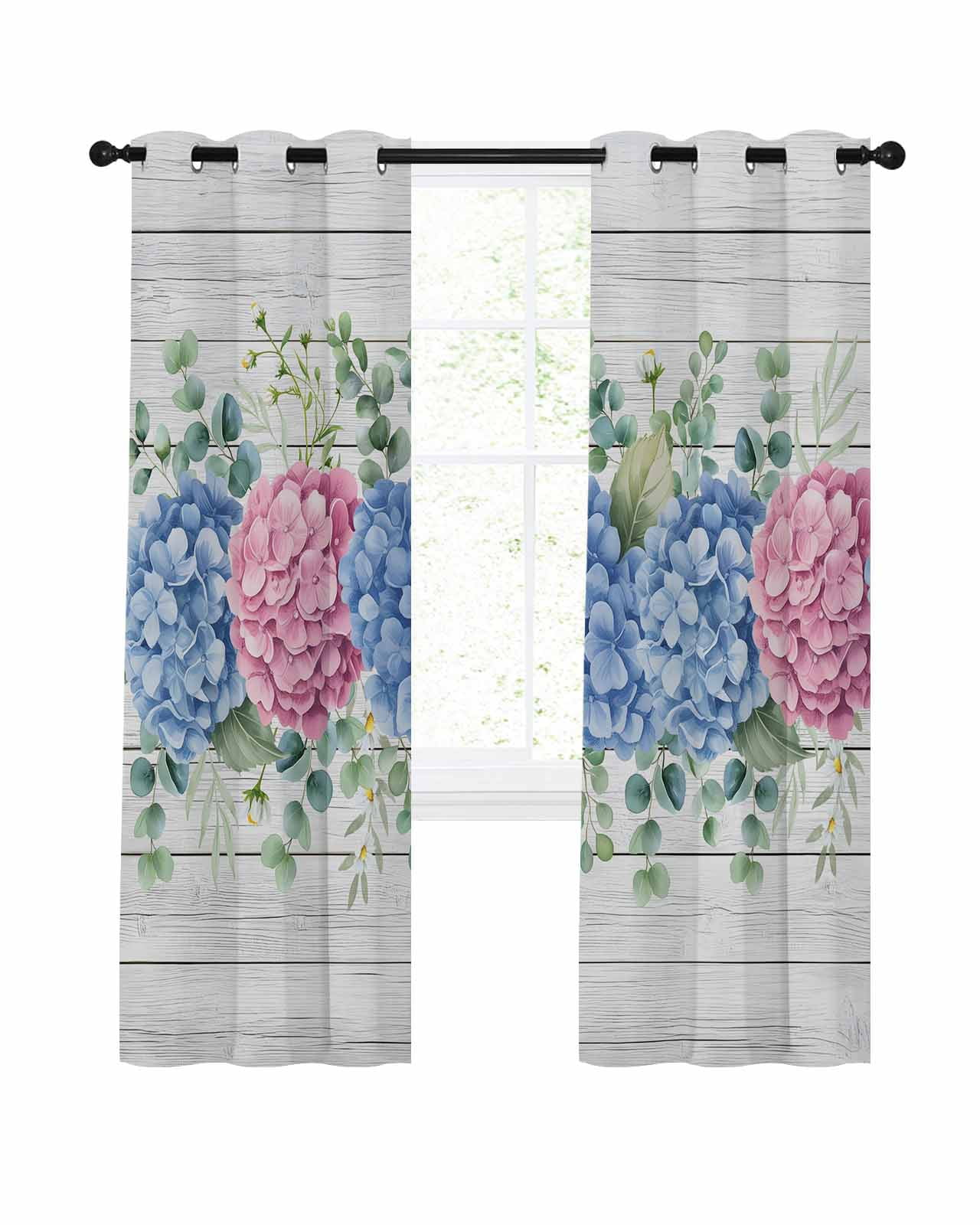Blue Pink Hydrangea Blackout Curtains Light Blocking Print Window blue-pink-hydrangea-blackout-curtains-light-blocking-print-window