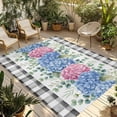 thumbnail image 1 of Blue Pink Hydrangea Outdoor Rug for Patio/Deck/Porch, Non-Slip Large Area Rug 3 x 5 Ft, Eucalyptus Leaves Summer Botanical Plaid Indoor Outdoor Rugs Washable Area Rugs, Camping Rug Carpet Runner, 1 of 8